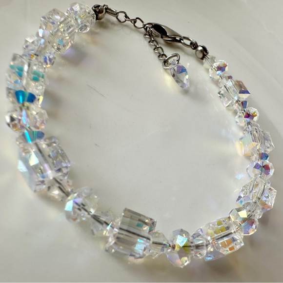 SOLD- Dazzling AB Austrian Crystal Bracelet, 6mm wide, 6.5 + 1 inch long #P54 - Picture 3 of 6
